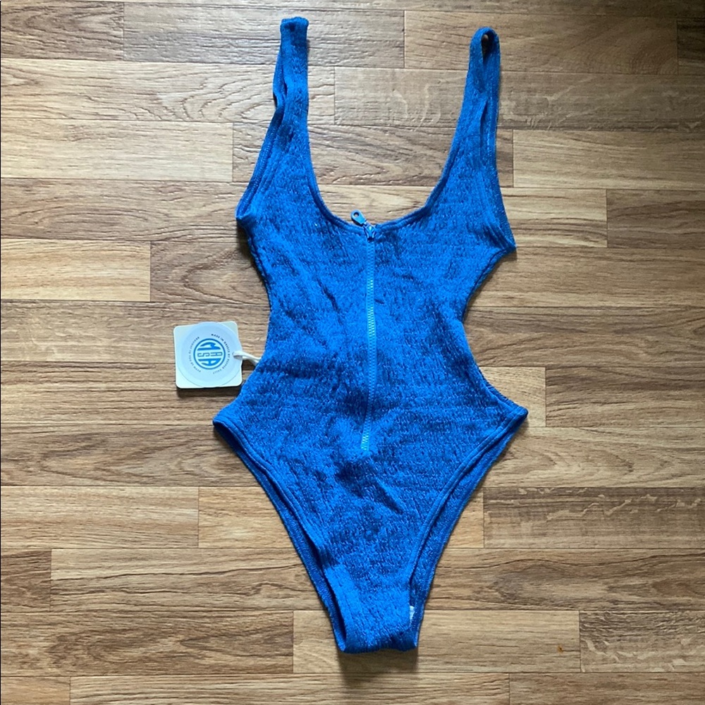 Vibrant Blue One Piece Swimsuit with Scoop Neckline